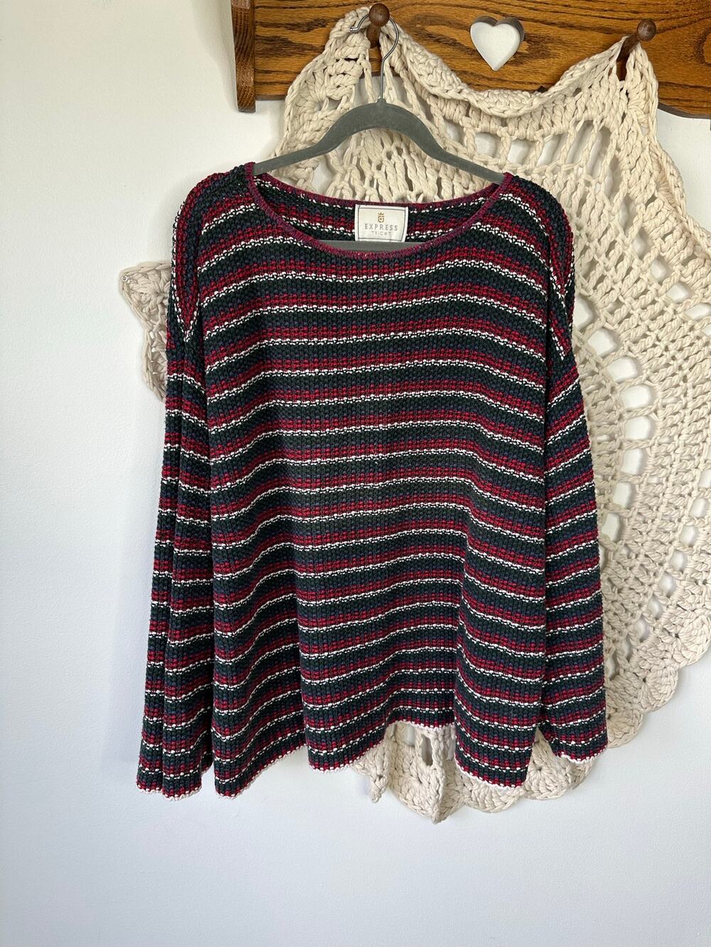 Express Vintage 90s Striped Seed Stitch Cotton Sweater Size Large